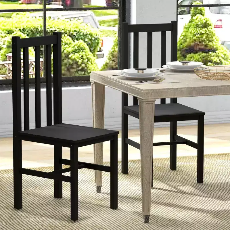 HOMCOM Dining Chairs Set, Pine Wood Kitchen Chairs with Slat Back, Farmhouse Dining Room Chairs