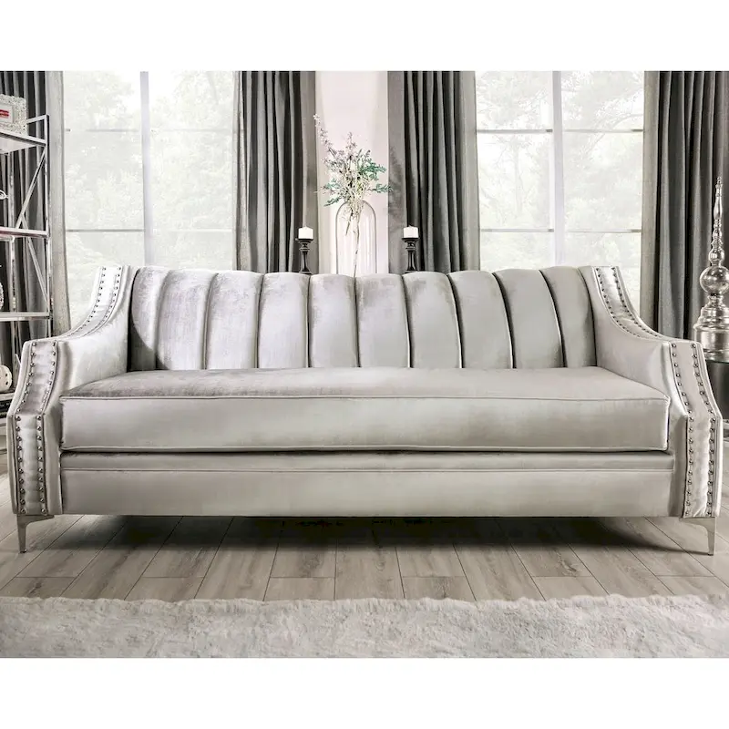 Transitional Chenille Upholstered Sofa with Nailhead Trim – 500 lbs Capacity, Made in USA