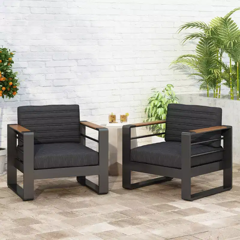 Christopher Knight Home Giovanna Outdoor Aluminum and Faux Wood Club Chair (Set of 2)
