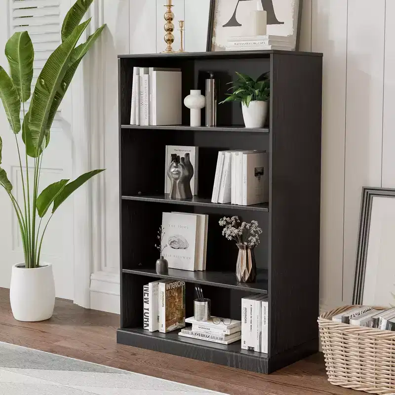 49x31x16 Doorless Wood Bookshelf Storage Cabinet for Kitchen, Bedroom, Entryway, Living Room, Black