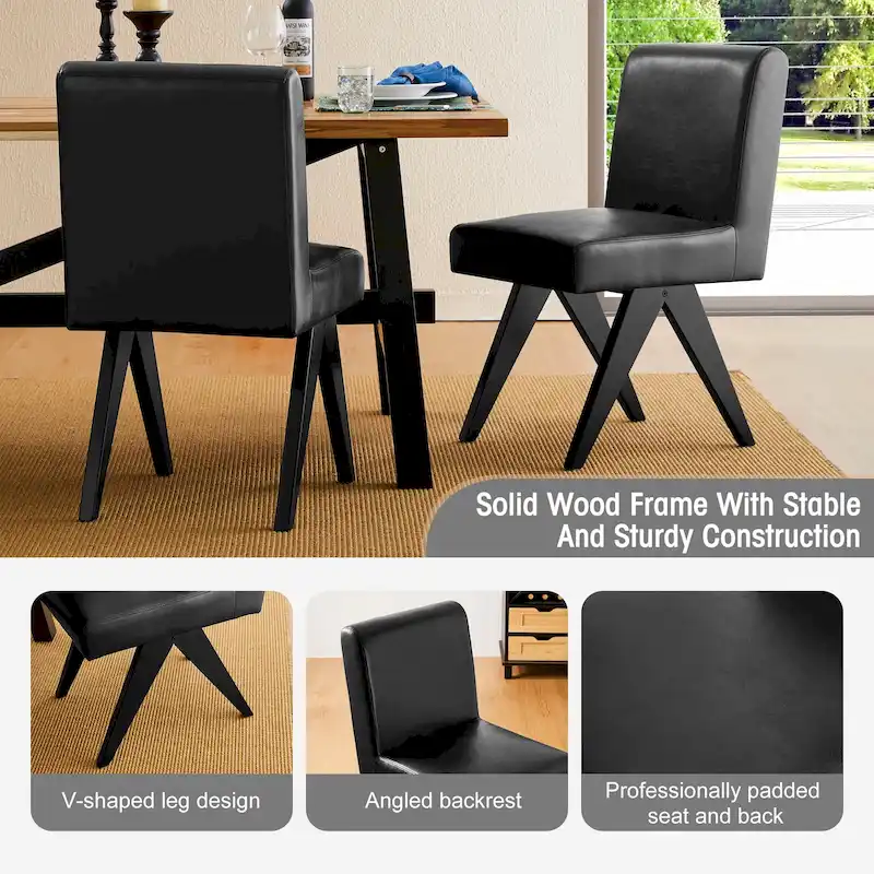 Faux Leather Upholstered Dining Chairs with V-Shaped Wood Legs
