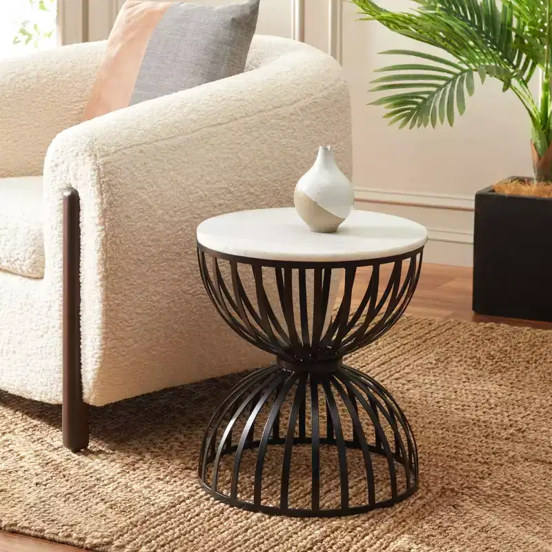 Tissaia Round Accent Table - ACC4616A - White Marble/Black - Safavieh