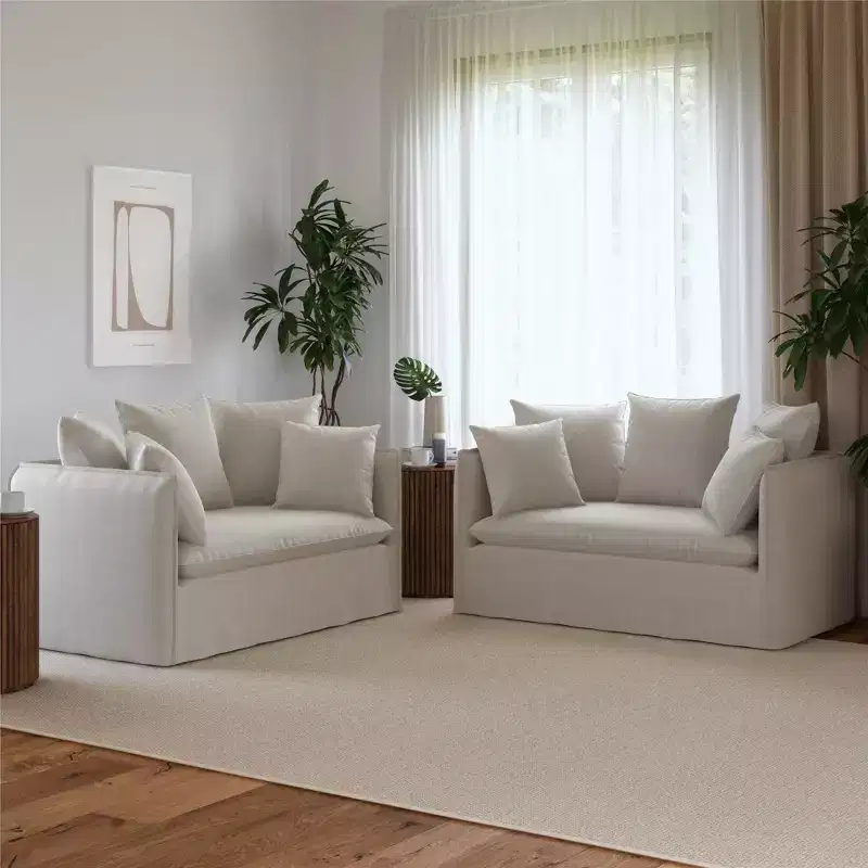 Novogratz Collette Slipcover Loveseat Sofa, Off White Canvas Weave