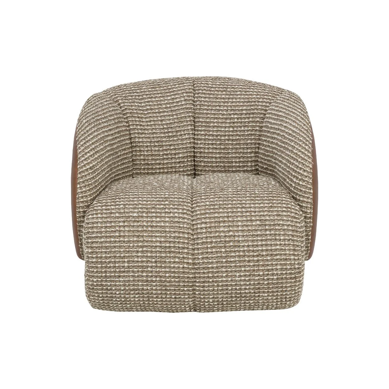 Sculptural Italian Bovine Leather & Fabric Swivel Lounge Chair with Upholstered Back for Living Room
