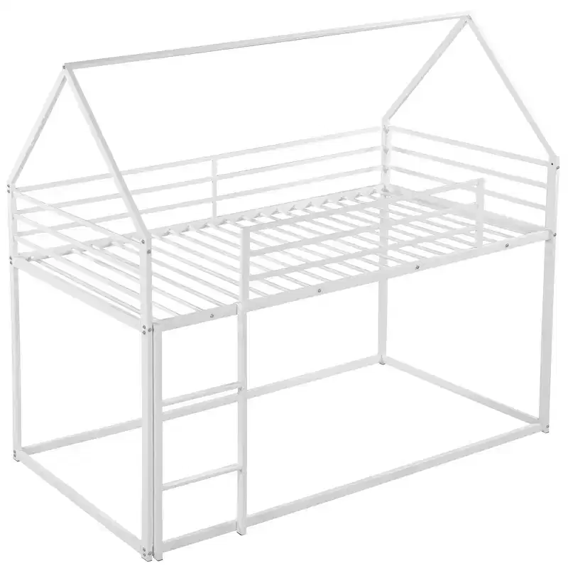 Metal Twin over Twin House-Shaped Bunk Bed with Built-in Ladder
