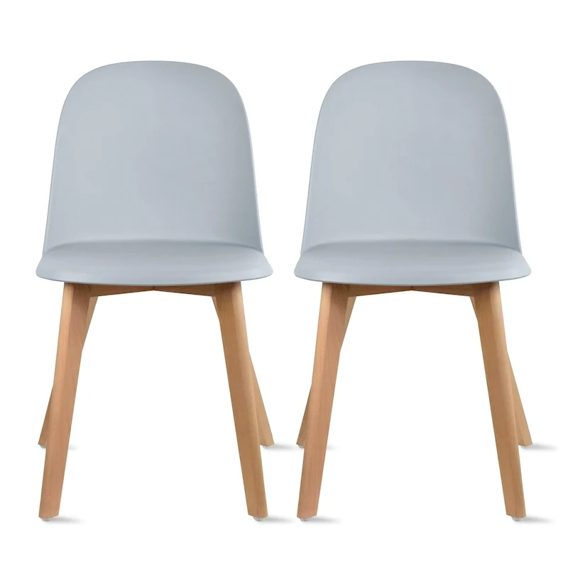 Set of 2 Dining Side Chair with Back Armless Plastic Seat Wooden Legs Kitchen Desk Task Computer