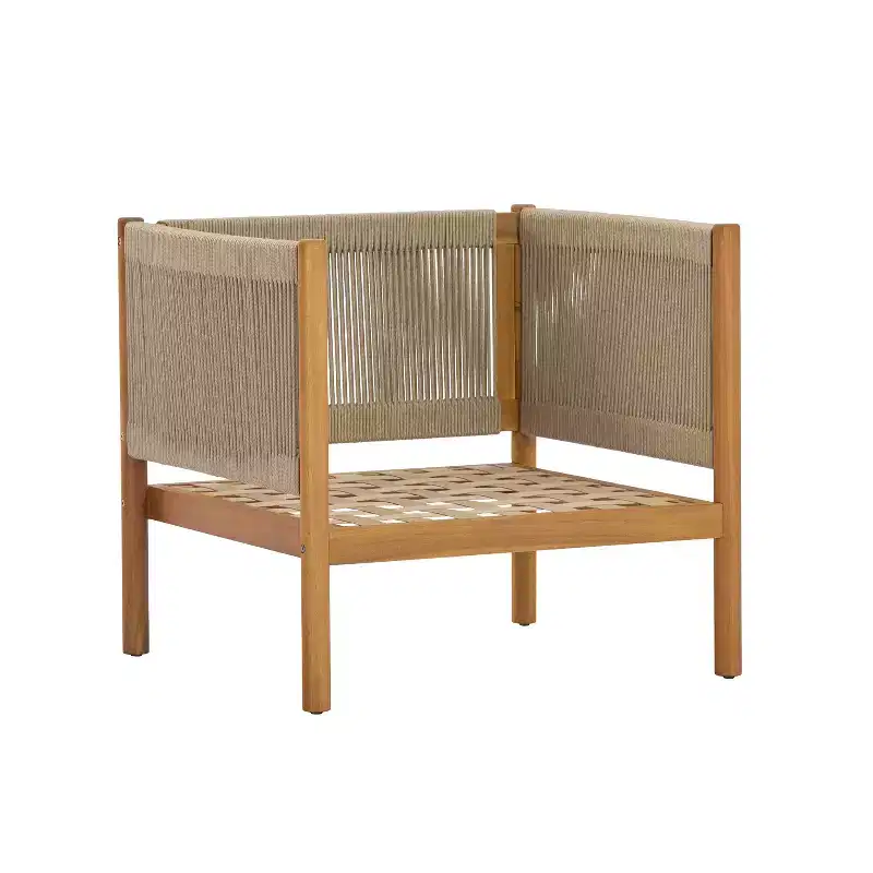 Christopher Knight Home Bradley Patio Modern Acacia Wood Club Chair Woven Rope Panels and Cushions