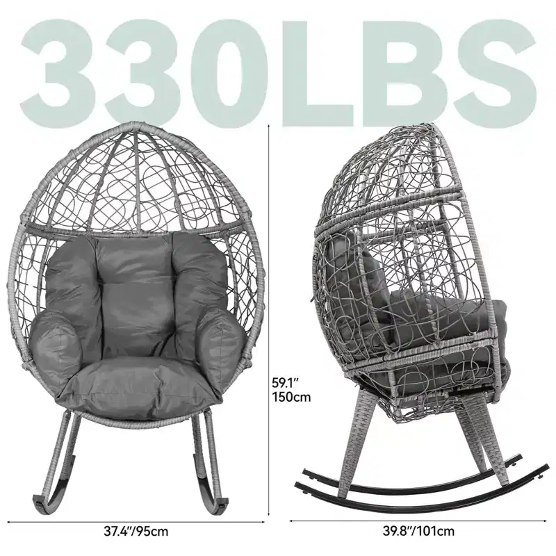 Rocking Egg Chair Wicker Patio Chair Resilient Egg Lounger Chair with Cushioned