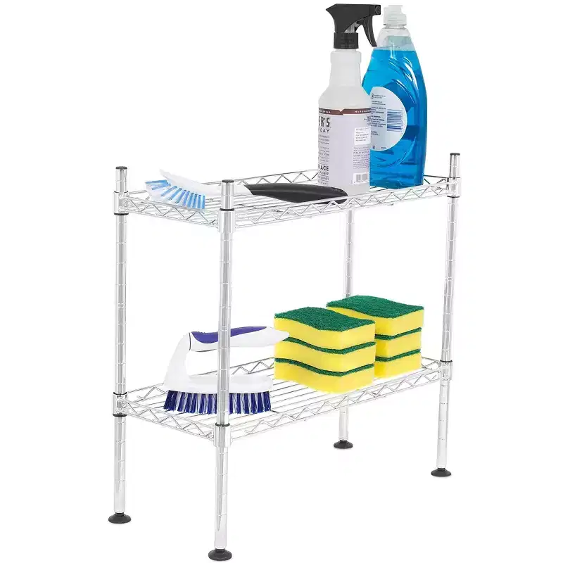 2-Tier Mini Wire Utility Shelving - Chrome, 17.5 x 9 x 17.5 in.