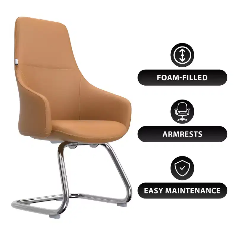 Ergonomic Faux Leather Office Chair Iron Sled Base Adjustable Height 330 lbs Capacity