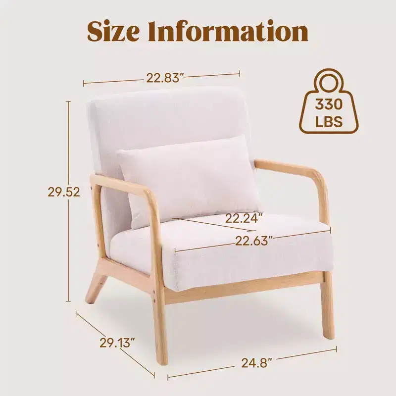 FERPIT Modern Upholstered Accent Chair with Lumbar Pillow, Cozy Armchair with Solid Wood Frame & Plush Cushion, Beige