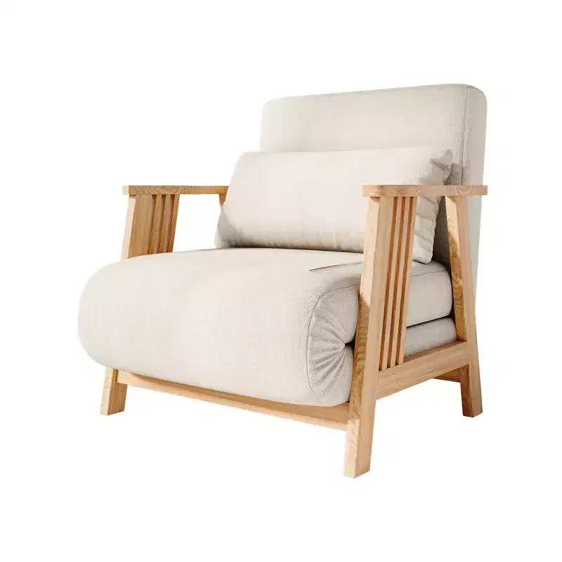 Convertible Fabric Accent Armchair Futon Sleeper Chaise, Solid Wood Frame, Beige