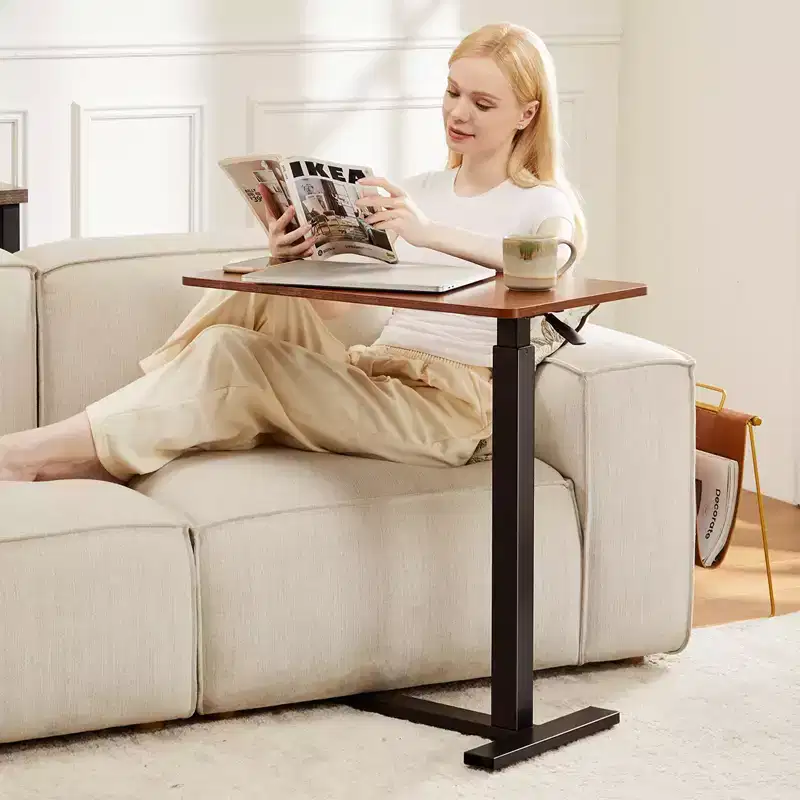 Overbed Table with Wheels Adjustable Computer Desk Wood End Table