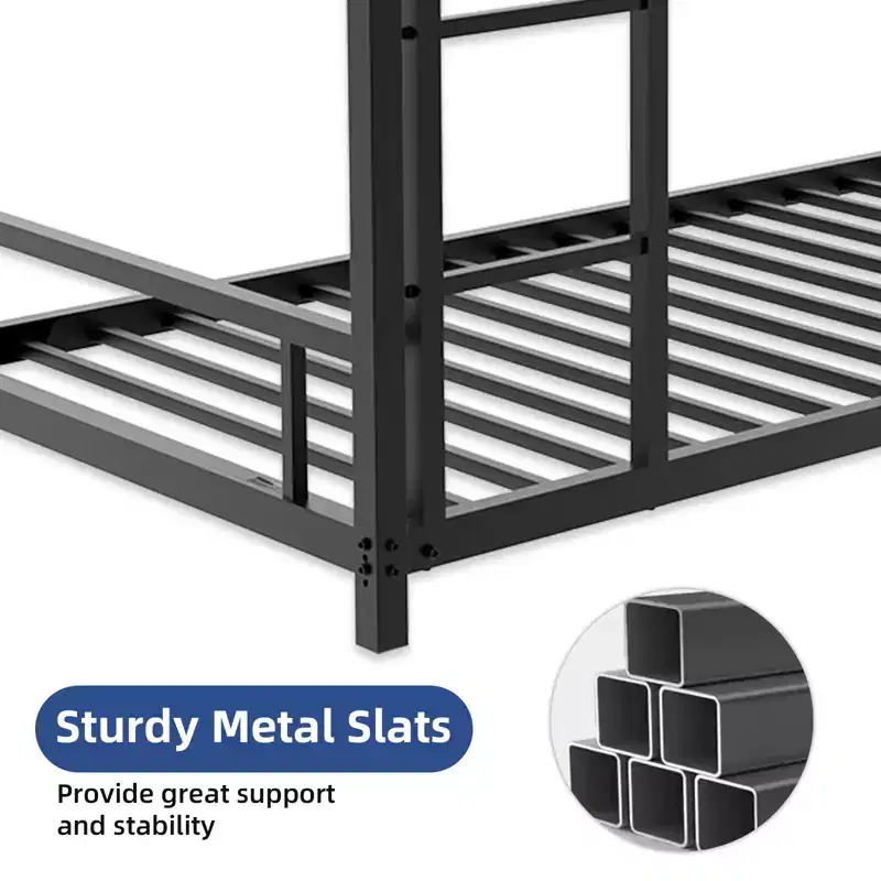 Modern Metal Bunk Bed with Safety Guardrail and Ladder Design