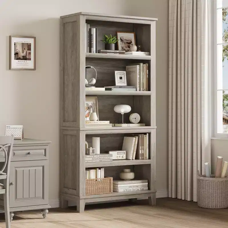 Industrial Farmhouse 5-Tier Bookshelf, Rustic Farmhouse Display, Adjustable Shelves, Metal Frame Bookcase Organizer, for Living Room, Bedroom
