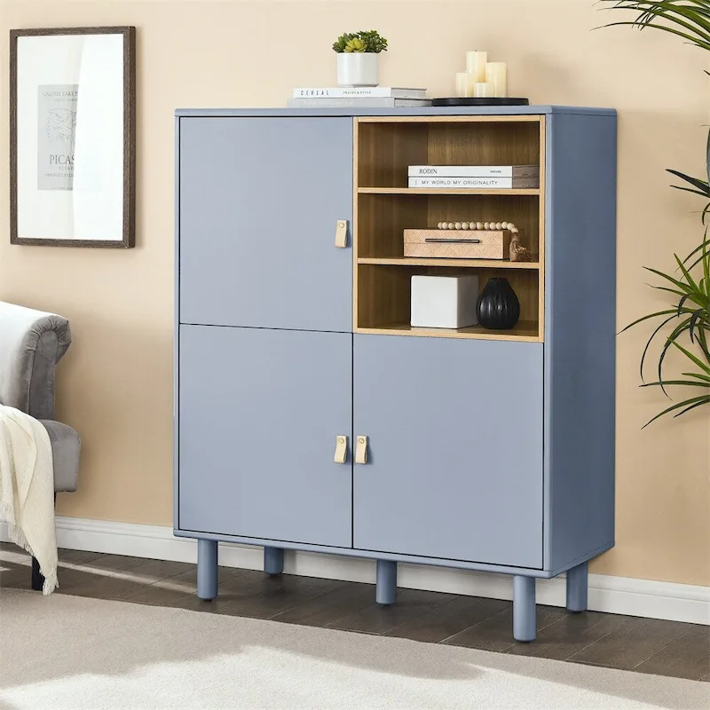 Modern Wood Sideboard Cabinet with Round Legs and Shelf