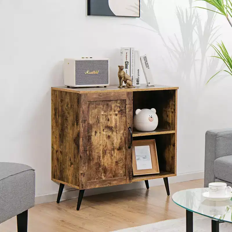 Costway Mid-century Storage Door Cabinet Cupboard w/4 Legs Adjustable Shelf Rustic Brown