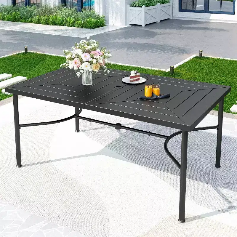 7pc Outdoor Dining Set with with Padded Sling Chairs & Metal Rectangle Table with Umbrella Hole - Captiva Designs