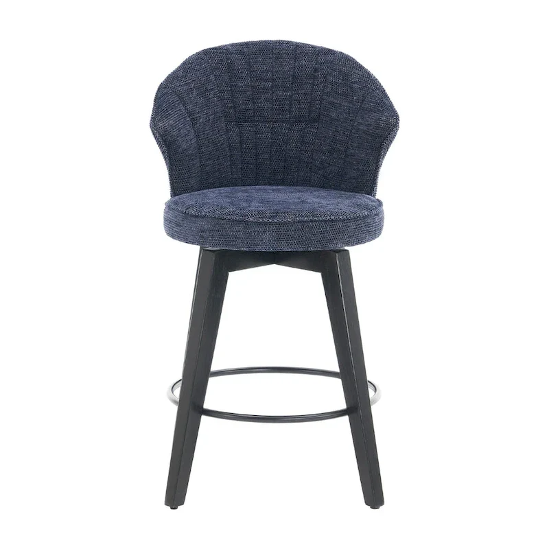 White / Blue / Dark Grey Swivel Bar Stools, Set of 2, Chenille Cushioned Counter Height Chairs with Metal Legs