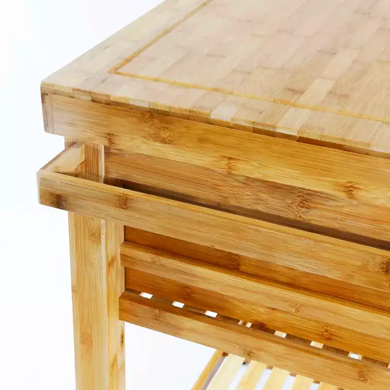 Home Aesthetics Rolling Bamboo Kitchen Island Cart Food Prep Trolley, with Towel Rack Drawers