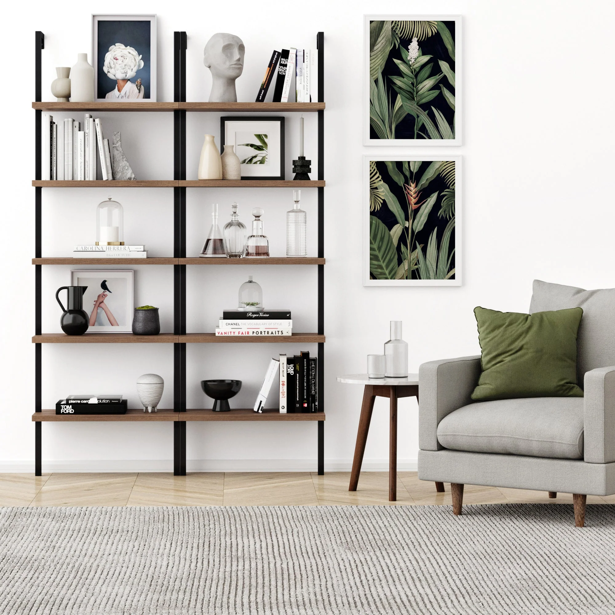 5-Shelf Ladder Bookshelf Oak Matte Black
