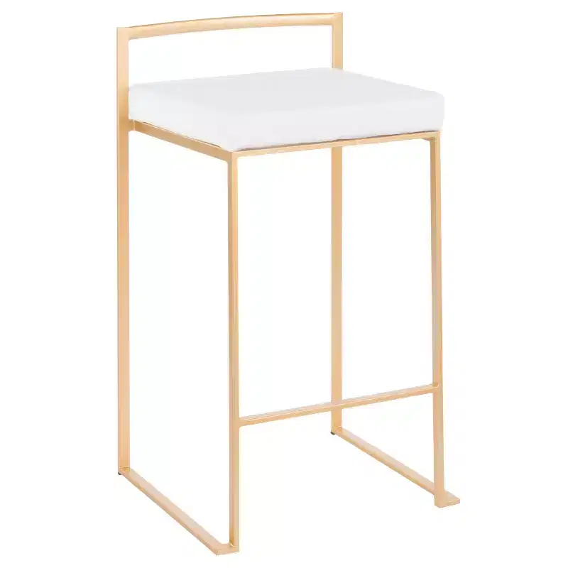 LumiSource Set of 3 Fuji Stacker Counter Height Barstools Gold/White Velvet