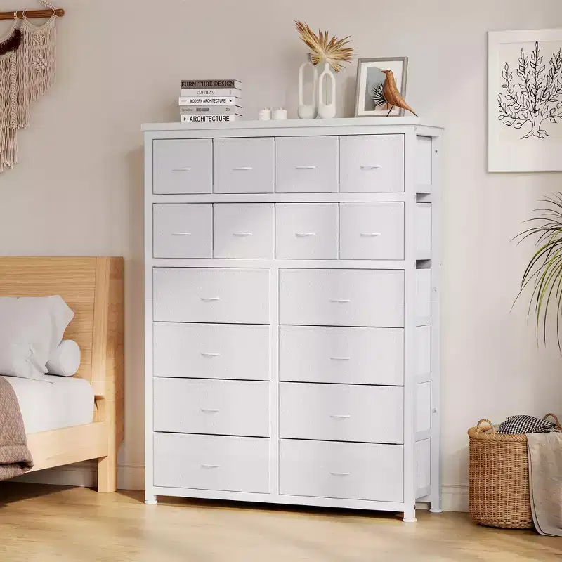 Dresser for Bedroom, Tall 16-Drawer Fabric Storage Dresser, 39.9W x 51.2H Chest of Drawers for Home