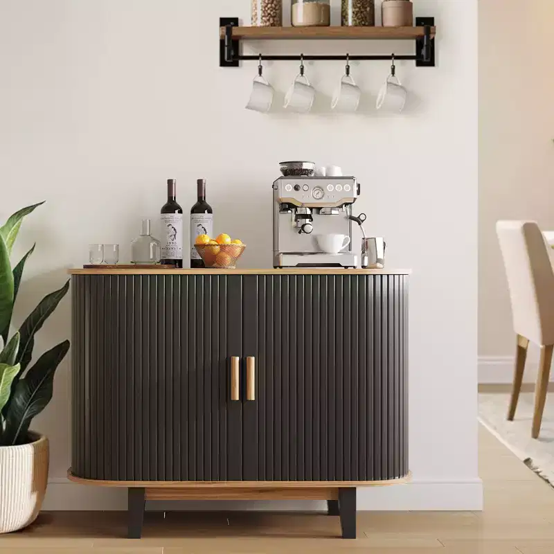 CuisinSmart 40'' Fluted Sideboard Buffer Cabinet, Storage Cabinet with Sliding Door & Adjustable Shelf, for Living&Dining Room Kitchen Hallway, Black