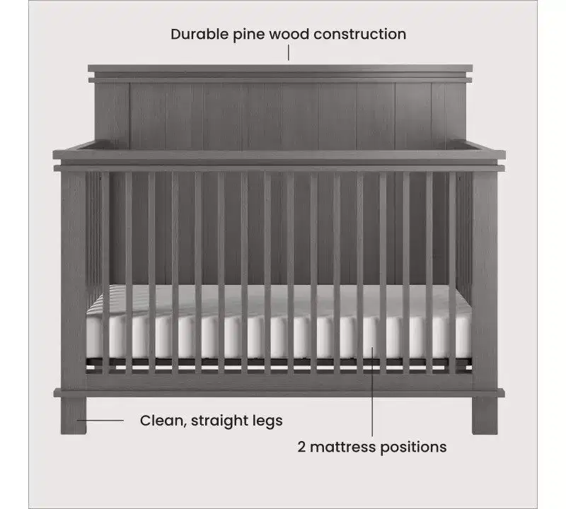 Child Craft Denman Crib, Dresser, Chest, and Nightstand 4-Piece Nursery Set, Grows with Your Baby