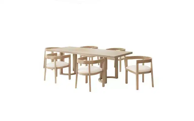 Ellie Modern 7-Piece Rubberwood Upholstered Dining, Beige/Light Ash