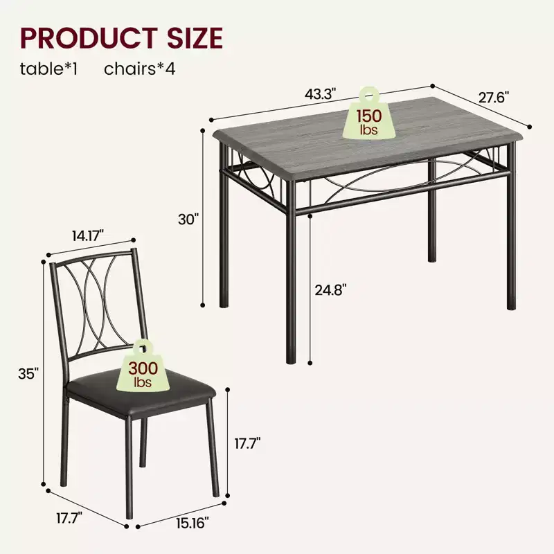 Rectangle Kitchen Table, with 4 Upholstered Chairs