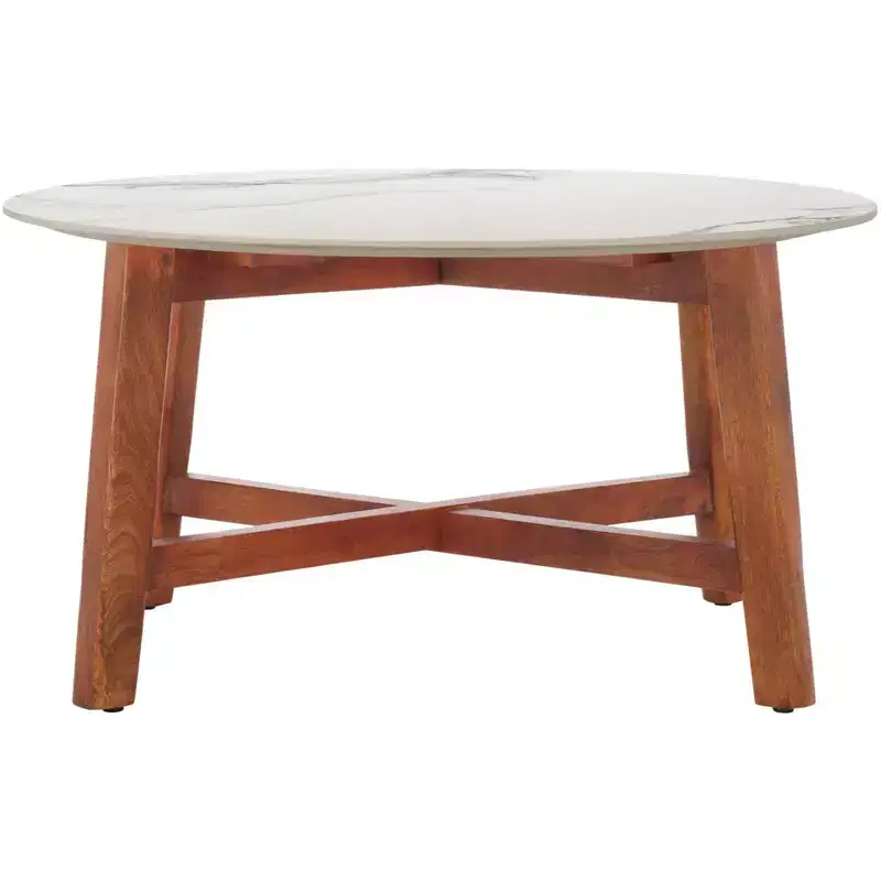 Round Coffee Table with Ceramic Top, Off-White