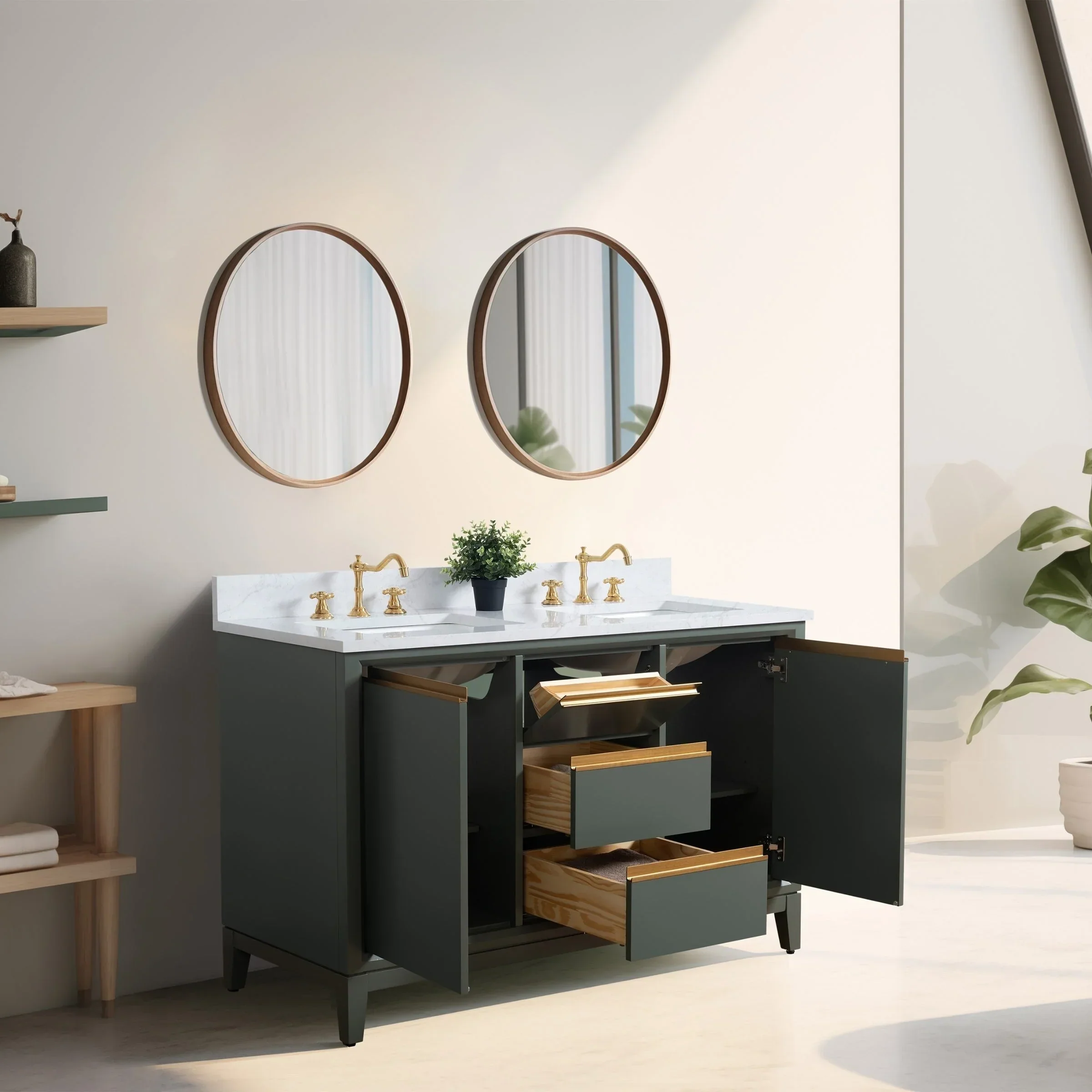 Vanity Art Bathroom Vanity with Ceramic Sink and Engineered Marble Top