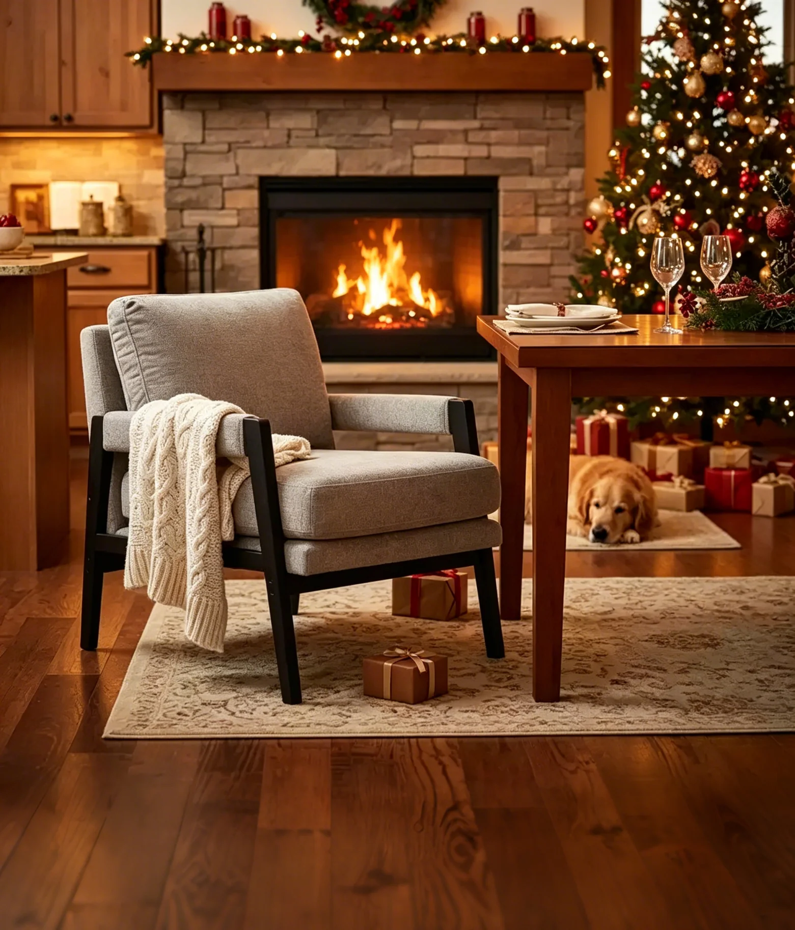 Modern Accent Chair with Soft Chenille Upholstery and Solid Wood Frame