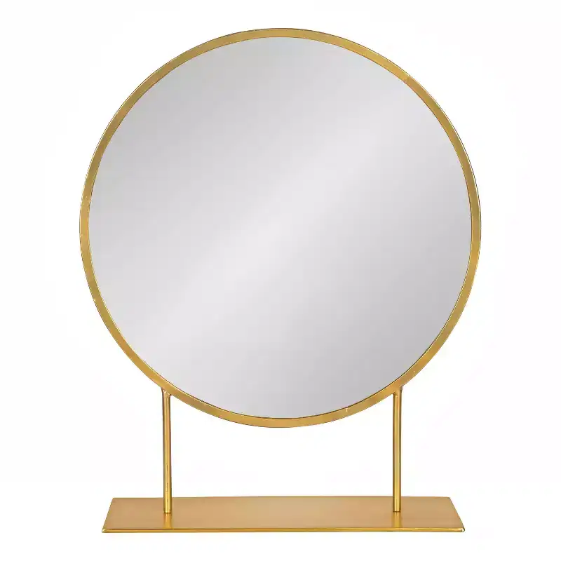 18 x 22 Rouen Round Wall Mirror Gold - Kate & Laurel All Things Decor: Freestanding, Metal Frame, Modern Decor