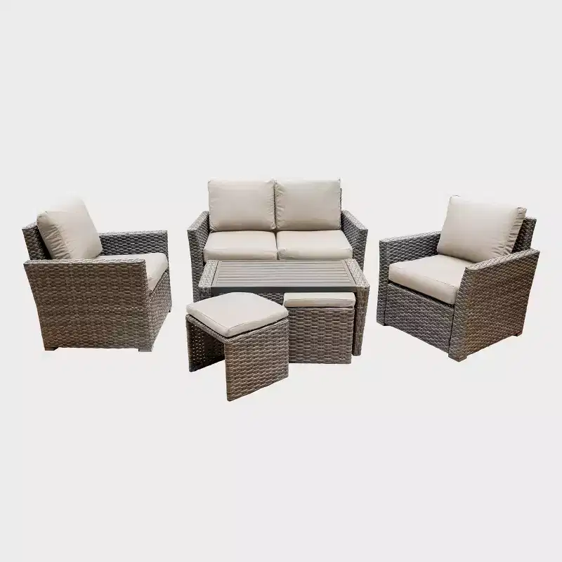Leisure Made Newton 6pc Wicker Seating in Tan Fabric