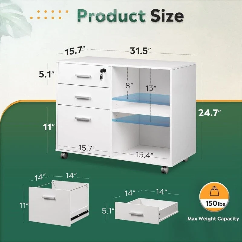 3-Drawer Wood File Cabinet - 15.7D x 31.3W x 24.7H