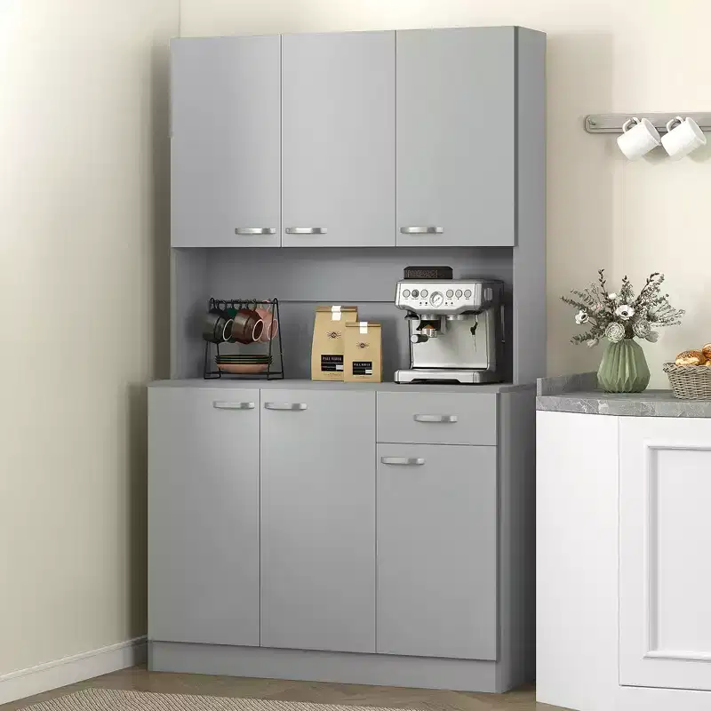 71 Kitchen Pantry Cabinet, Tall Storage Cabinet with Microwave Stand, Modern Kitchen Hutch,3 Adjustable Shelves for Living Room, Dining Room