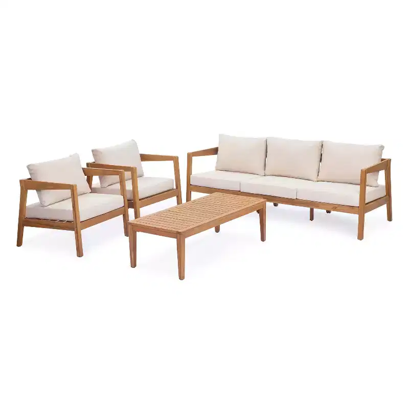 ModernLuxe 4/5-Piece Acacia Wood Patio Furniture Sofa Set, Outdoor Conversation Set with Coffee Table for Porch/Garden/Balcony