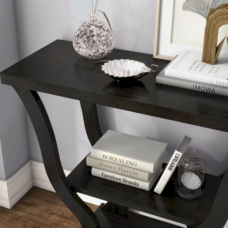 DH BASIC Transitional Espresso 39-inch Console Table with Open-Shelf by Denhour