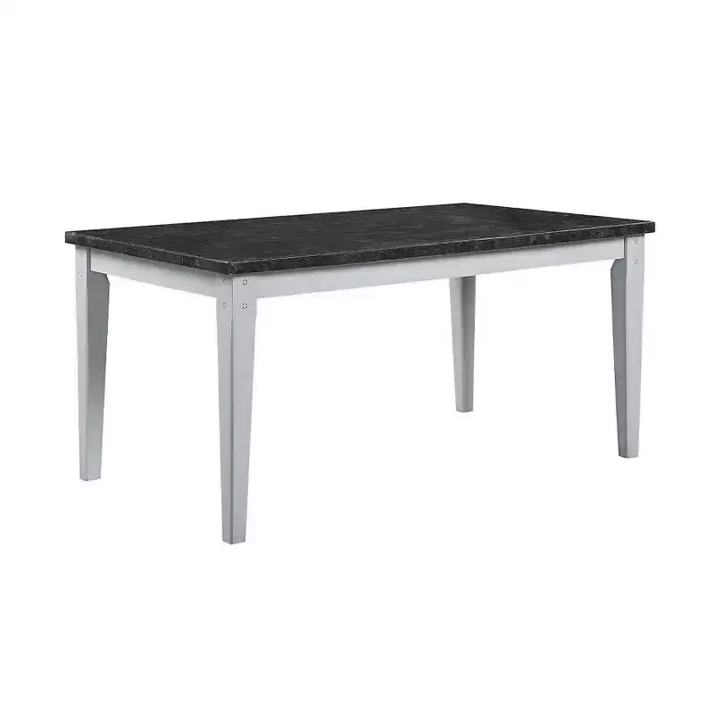 Acme Furniture 64 Lanton Dining Table Marble Antique White Finish