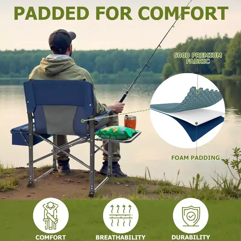 SUGIFT Extra-Wide Folding Camping Chair with Cooler Bag, Side Table & Padded Seat, 400 lbs Capacity
