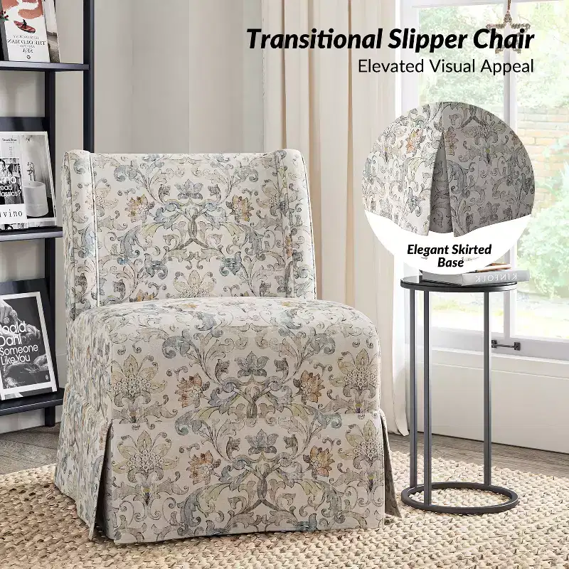 Fabrizius Transitional Upholstered Slipper Chair with Washable Slipcover and Solid Wood Legs | HULALA HOME