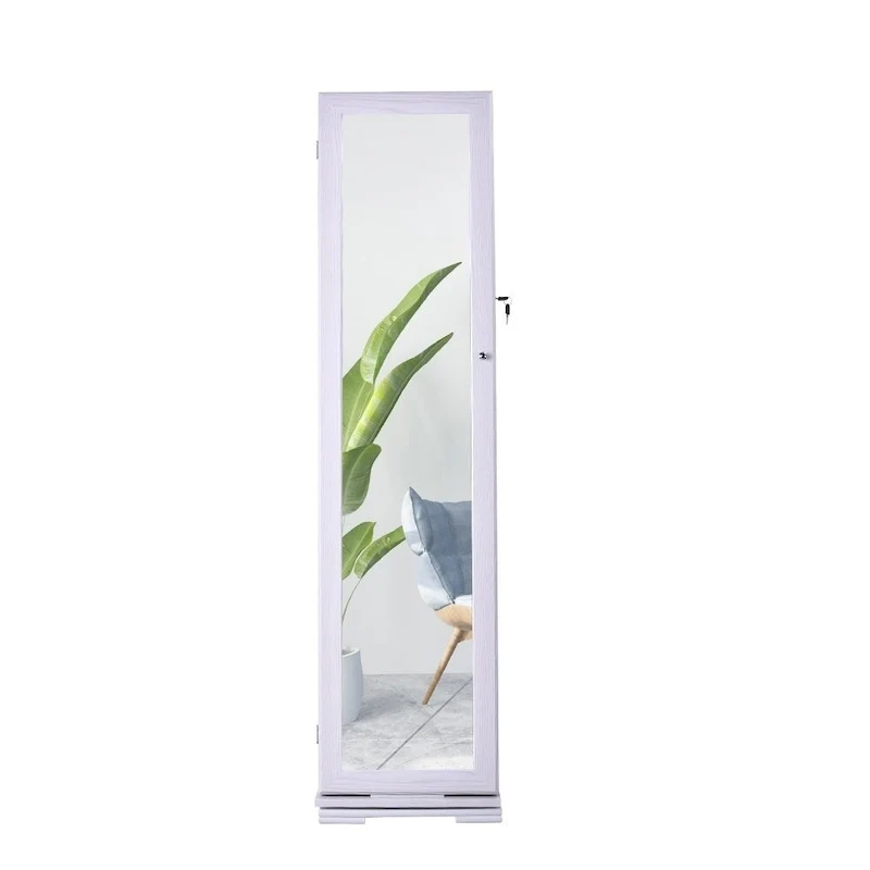 360 Degree Rotation Full-Body Mirror Cabinet Storage Jewelry Storage White