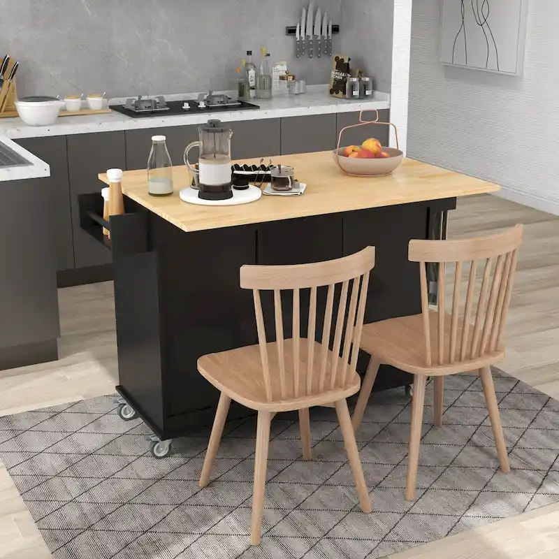 Rolling Mobile Kitchen Island with Solid Wood Top, Locking Wheels, and Storage Options