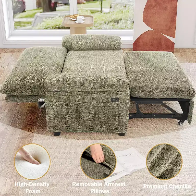 Dyonery 3-in-1 Convertible Sofa Bed, Pull Out Sleeper Sofa with USB Charging Station & Adjustable Backrest