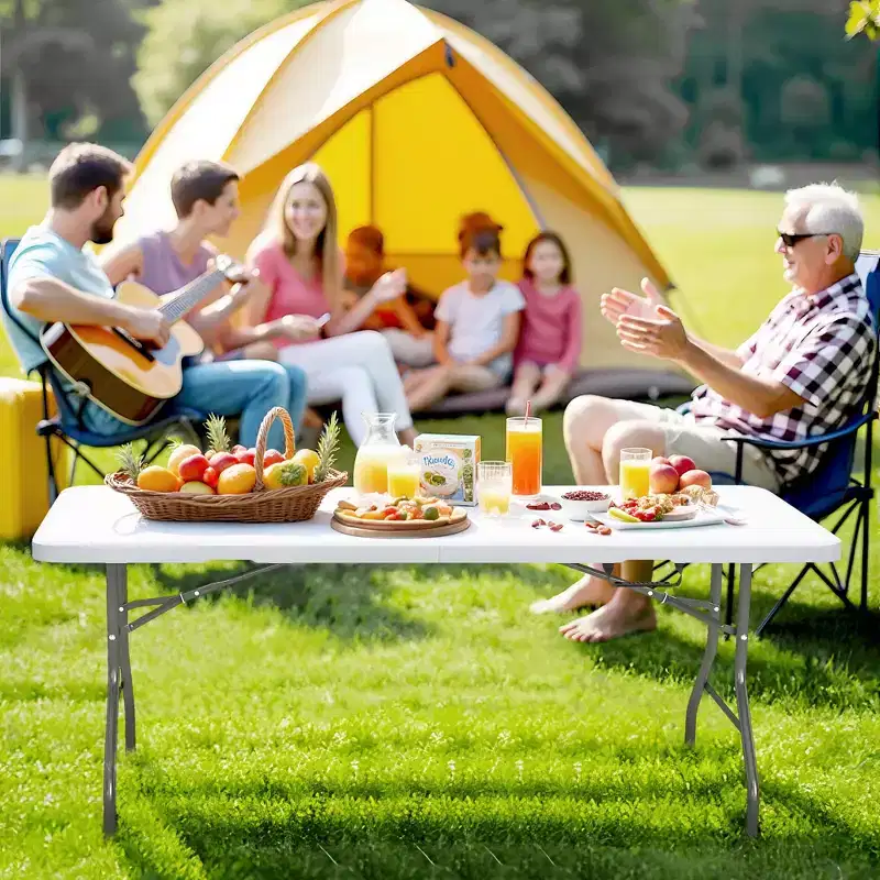 6 Foot Portable Folding Table with HDPE Tabletop and Steel Legs