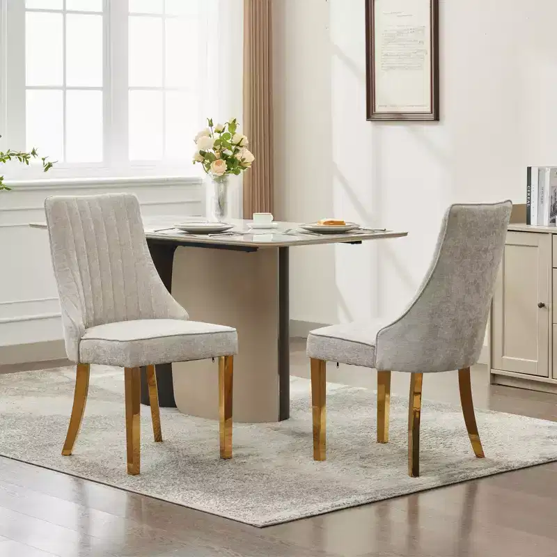 Chenille Dining Chairs, Modern Kitchen Chairs with Comfy Fabric Upholstered, Accent Chairs with Stainless Steel Plating Legs