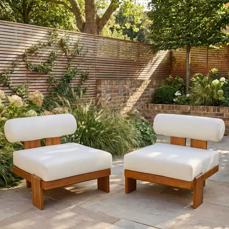 Christopher Knight Home Kavya Modern Acacia Upholstered Patio Club Chairs (Set of 2)