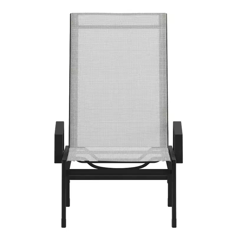 Emma and Oliver Textilene Adjustable 5 Position Patio Chaise Lounge with Armrests and Metal Frame
